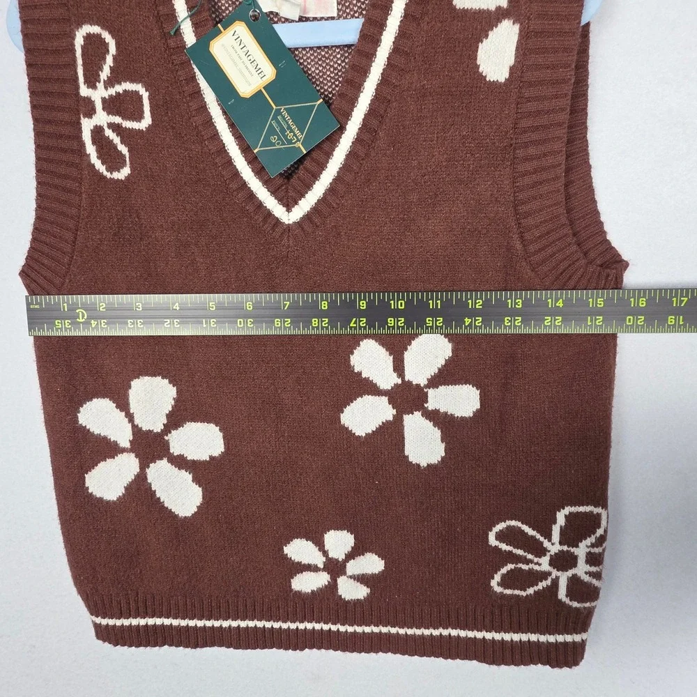 Hazel Moon Girls Knit‎ Sweater Crop Vest M Brown Flower Kids Trendy Autumn Fall